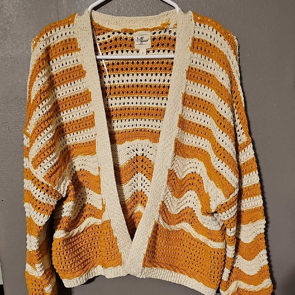 Effeci Orange and Cream Open-Front Cardigan